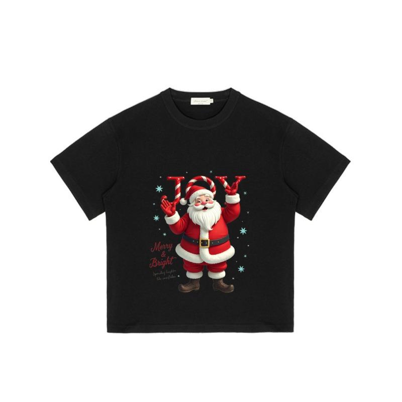 Christmas T-Shirt Black Santa Claus Joy Print Merry and Bright Holiday Design for Festive Season