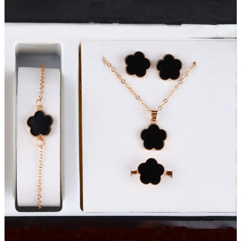 Korean Version Five-leaf Flower Lucky Stud Earrings Necklace Bracelet Bracelet Ring Set Five-petal Flower