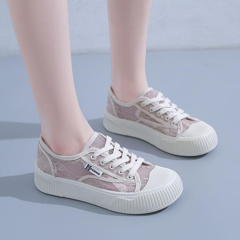 2025 Spring Korean Versatile Internet Celebrity Little White Shoes for Women Instagram Trendy Casual Lace Thick Soled Transparent Mesh Shoes for Women