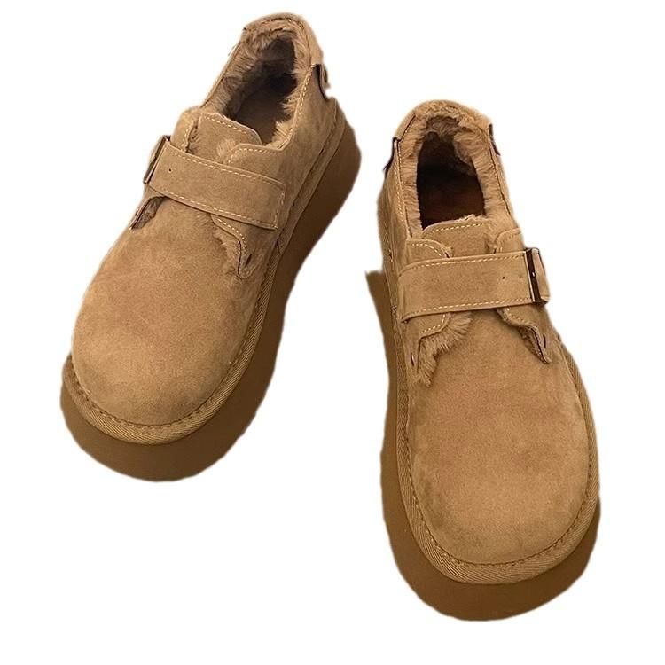 Chaussures en coton velours à semelles épaisses pour femmes automne et hiver 2024 chaussures pour femmes chaussures plates chaussures duveteuses une chaussure de neige