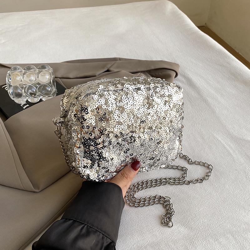 Trendy Sequin Small Shoulder Crossbody Bag For Women In Black Pink Silver Colors