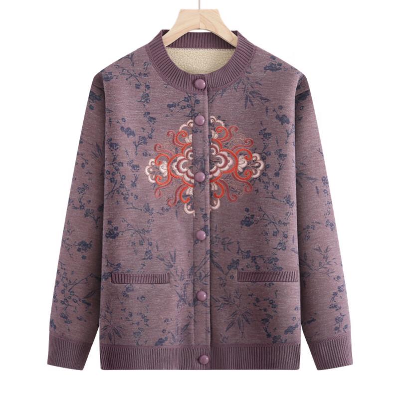 Hodo Women's Mid-Aged & Elderly Winter Fleece-Lined Knitted Cardigan