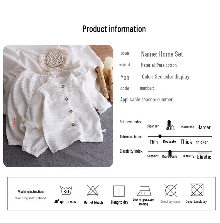 Kids' Stand Collar Cotton Gauze Summer Set - Lightweight Homewear for Boys & Girls