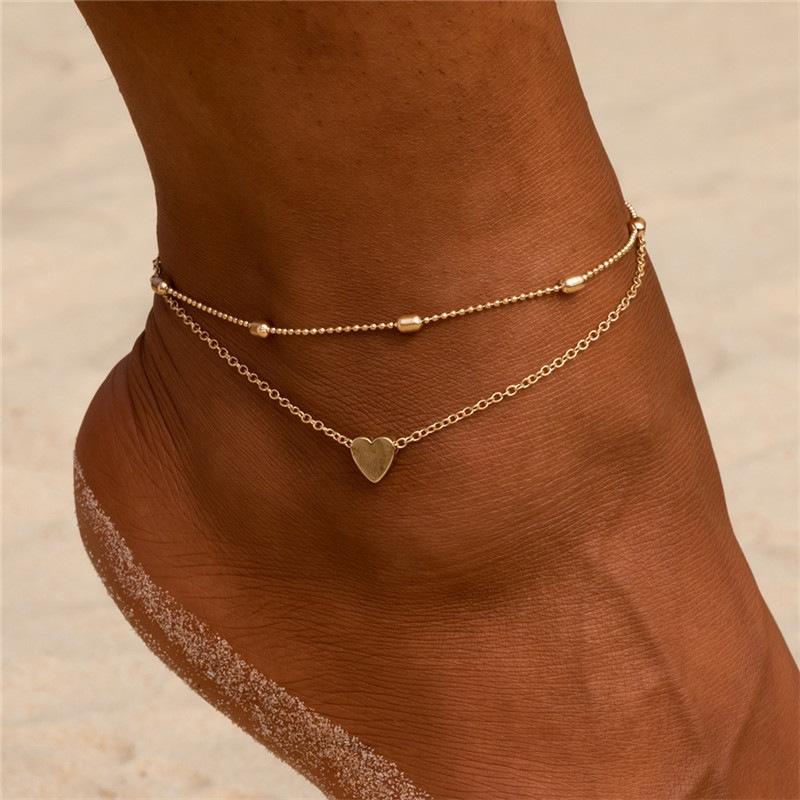 Simple Pearls Chain Anklet Bracelet for Women Trendy Fashion Love Heart Anklet Boho Style Female Foot Beach Jewelry for Girls