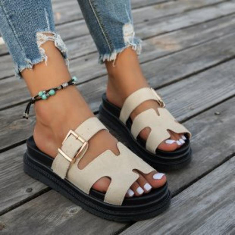 New Style Shoes: Large-sized Slippers for Women, Thick-soled One-button Casual Sandals Devotion