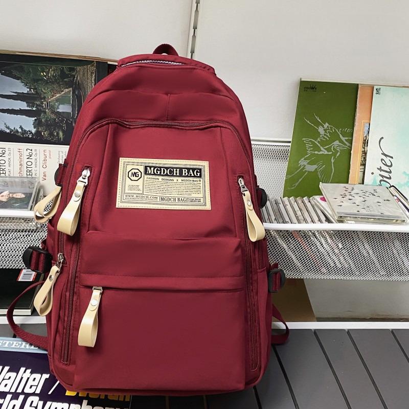 

Large Capaci Bag Casual High School Students Trendy Oulder Bags Nyl Fabric Zipper Closure Pure Color Design for Youth Use червоний