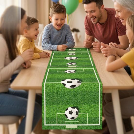 2 Pcs Green Grass Soccer Table Runner Game Day Table Decoration for Sports Theme Birthday Party Supplies Home Kitchen Dining Decor