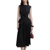 Elle Faux Commuter [ELLE] One-Piece Dress, Black, Faux, 2-in-1, Sleeveless, Waist-Defining, Women's, Black, Wrap-Style, Docking, Elegant, (JP,
