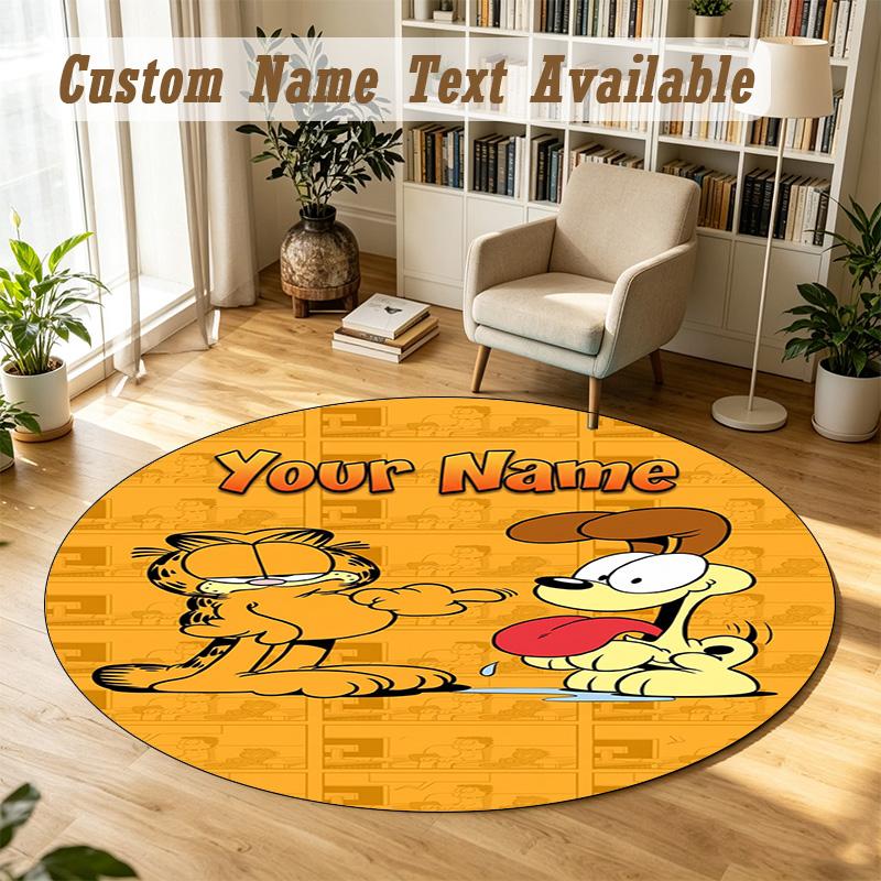 Round Rug Custom NameGarfield Pattern Non Slip Carpet Home Floor Decor