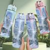 1PC Two Wolf Winter Mountain Scene Print 750ml Color Plastic Sports Water Bottle Leakproof Flip Straw Lid Suitable for Sports Office Home Use