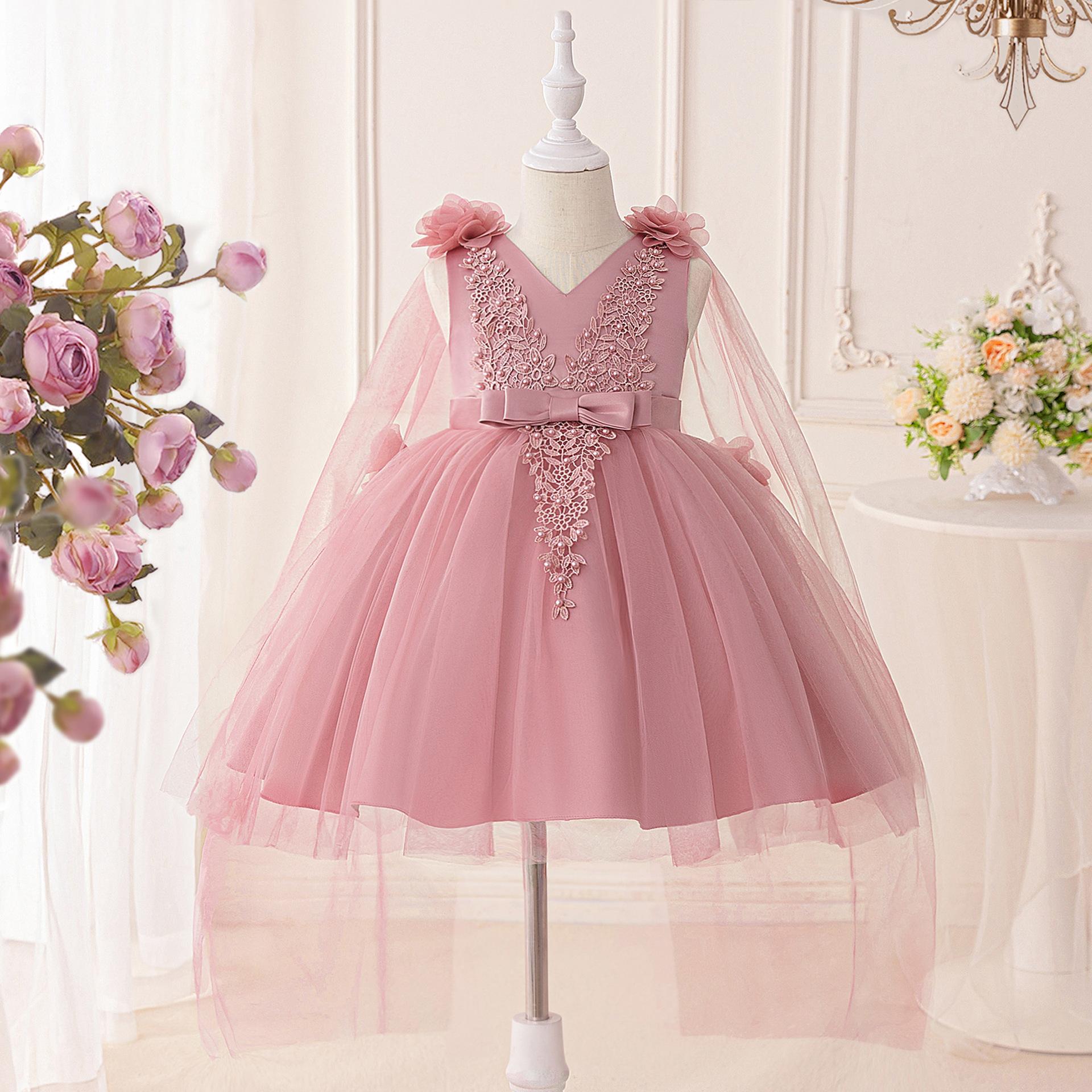 

Wedding Flower Girls Dress Toddler Baptism 1st Birthday Dress Baby Girl Clothes Princess Wedding Lace Party Kids Costume AL6023 130 рожевий