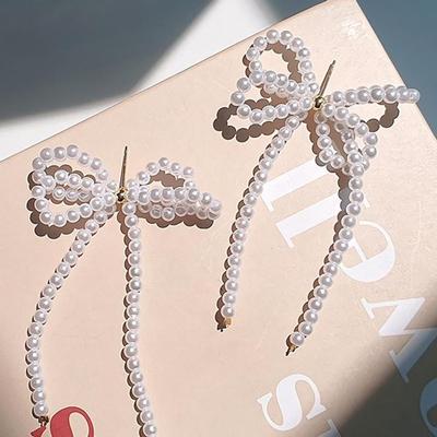 Women's Daily Accessory Pearl Earrings, Lactorary Ribbon