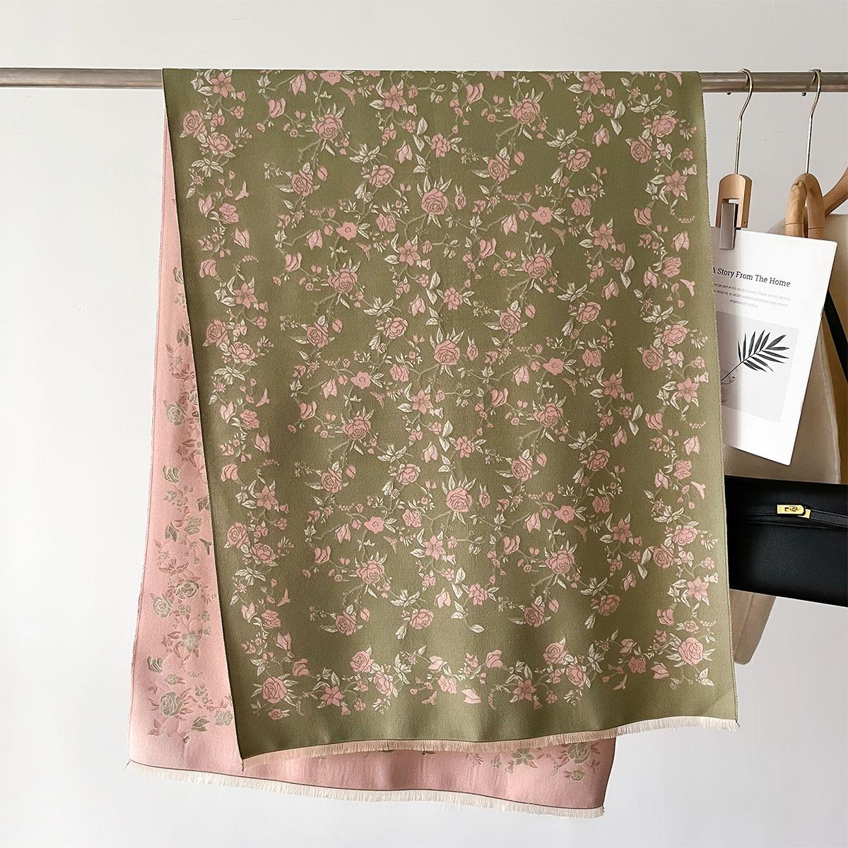 

Winter Warmer Scarf For Women Elegant Thickened Tassel Pashmina Shawl Floral Faux Cashmere Warps Autumn Blanket For Daily Wear