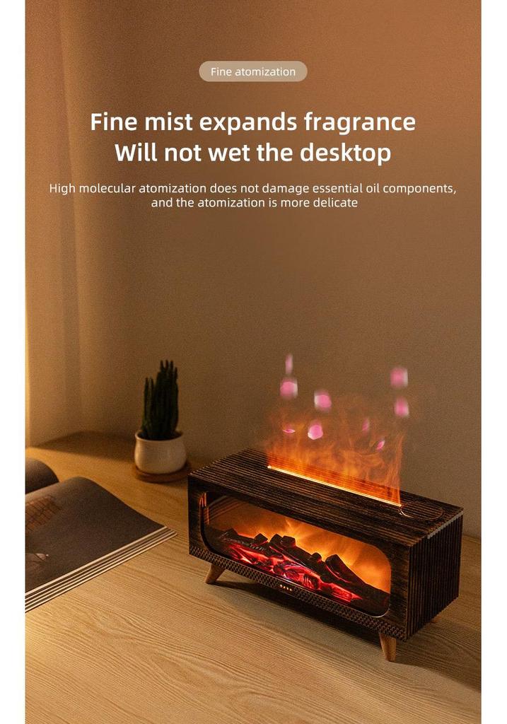 USB Simulated Fireplace Flame Humidifier & Night Light for Home & Bedroom