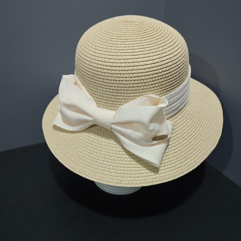 Nový Hepburn styl slaměný tkaný ležérní elegantní baret s mašlí dámský cestovní módní všestranný klobouk typu 'basin' slunečník slaměný klobouk