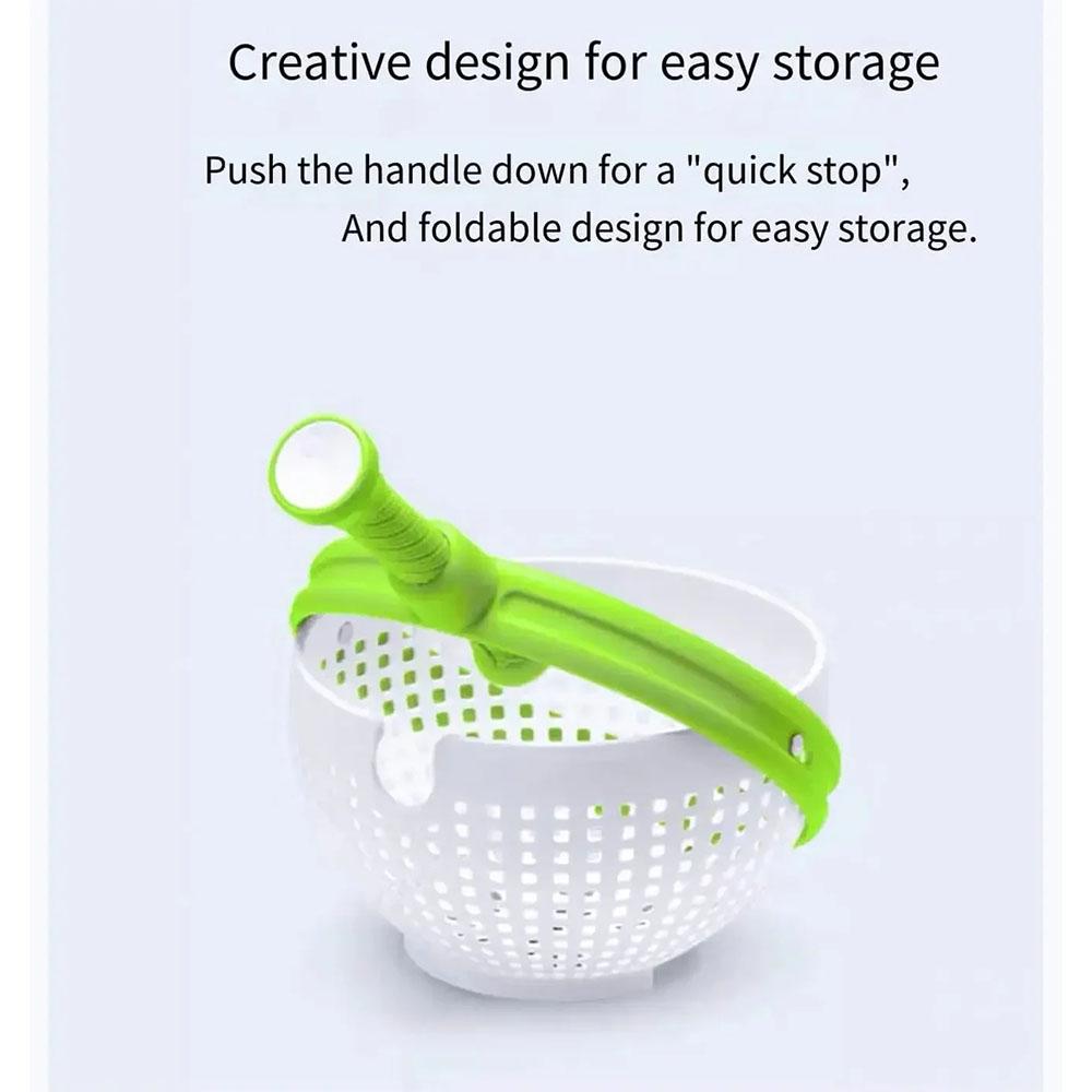2025 NEW Folding Salad Spinner with Collapsible Handle Fruit Vegetable Centrifuge Drainer Basket Space Saving Kitchen Tool