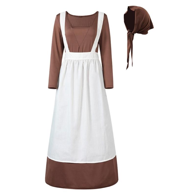 Halloween Maid Costume Set Includes French Maid Apron Maid Dress and Headscarf Set for Women, Kitchen Cooking Apron