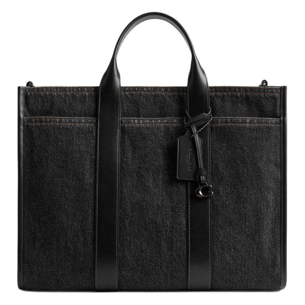 

Coach Wesley 42 Logo Plaque Detachable Shoulder Strap Denim And Calfskin Tote Bag Men tote Washed-Black CAJ54-A0R Basic Set (Bag+Dust Bag)