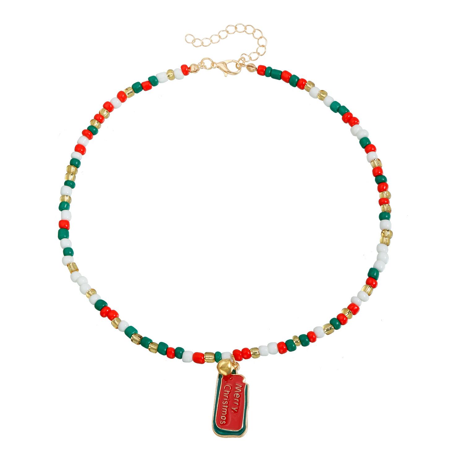 

European and American jewelry Christmas necklace female cartoon New Year s party gift ins color matching wind choker necklace
