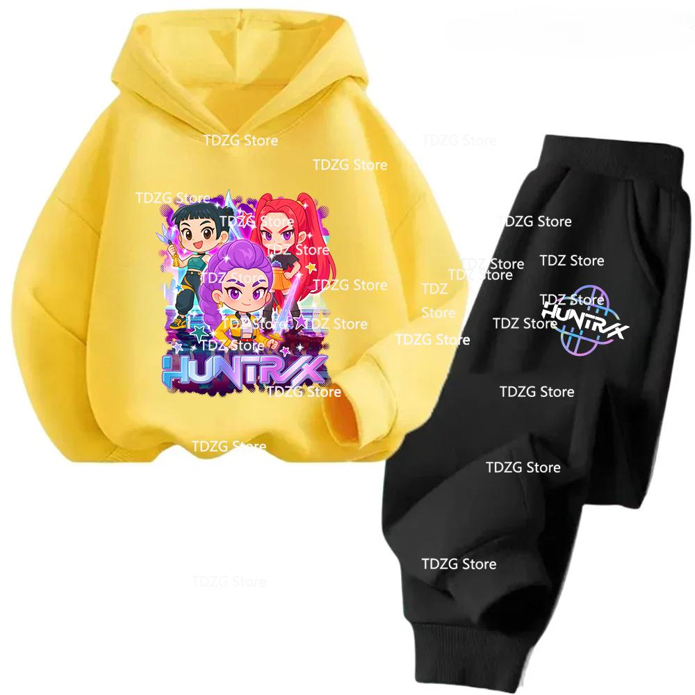 Hot Movie KPop Demon Hunters Fleece Hooded Children's Hoodies Trousers Set Kid Pants Suit Casual Fashion Boy Girl 2pcs Tracksuit