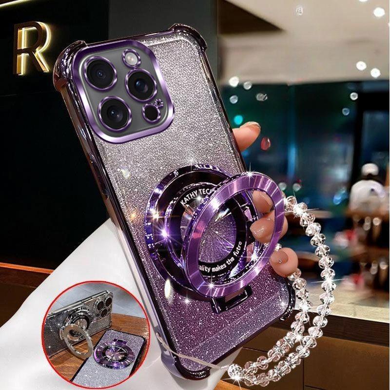 

Crystal Bracelet Magnetic Stand Phone Case For iPhone 17 16 15 14 13 12 11 Pro Max 16 Plus 17 Air Soft Glitter Shockproof Cover For iPhone 17