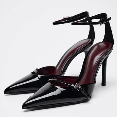 Sexy Ankle Strap Thin High Heels Women Summer Patent Leather Luxury Banquet Wedding Shoe Elegant Pointed Toe High Heeled Sandals