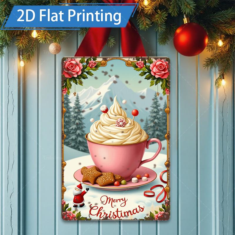 D FLAT pc Metal Sign Christmas Santa Sleigh Reindeer Snowy Night D Metal Art