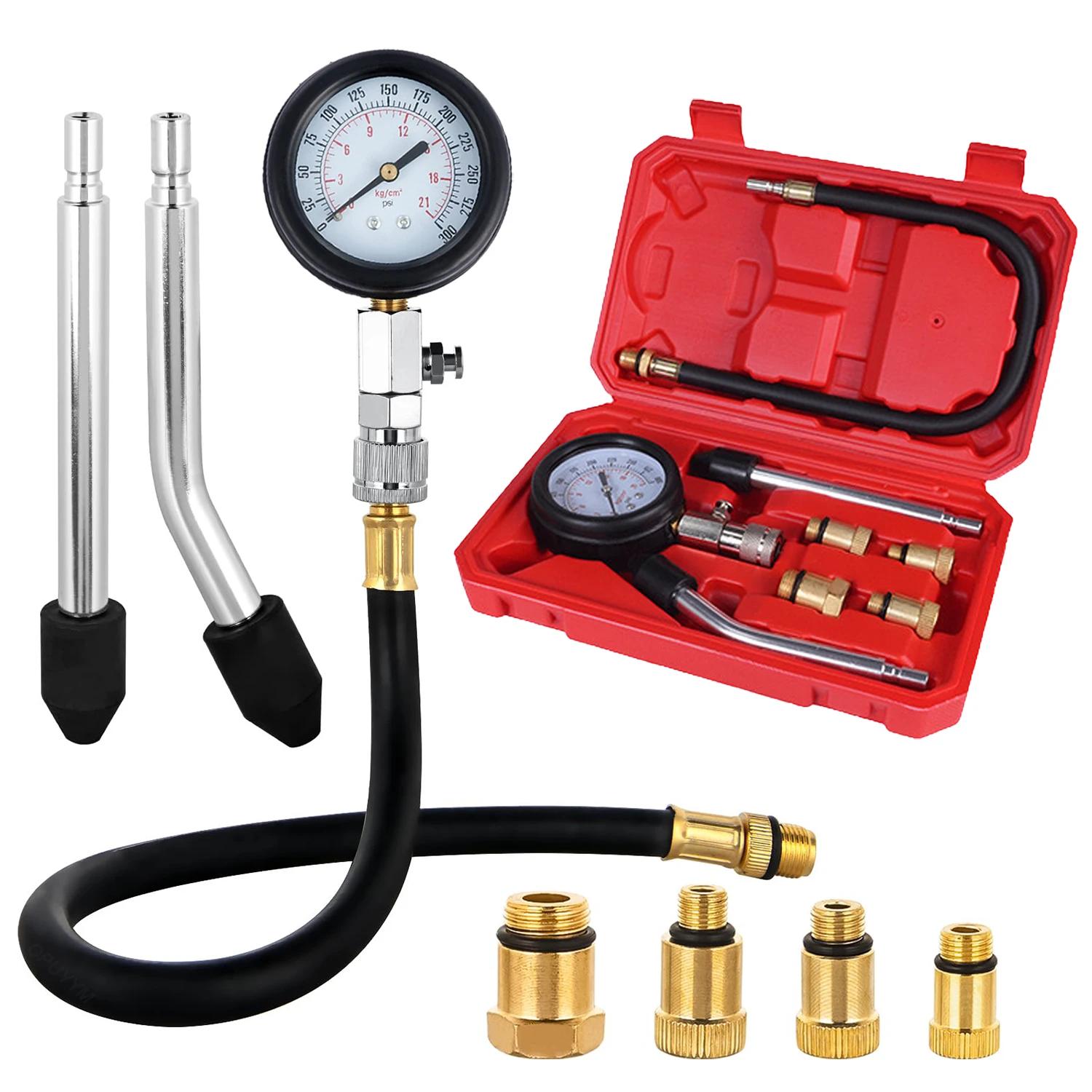 

Gasoline Engine Compression Meter Car Cylinder Tester Kit 0-300 PSI Pressure Gauge with M10 M12 M14 M18 Adapter червоний