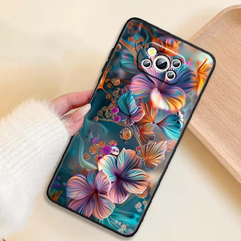 Butterfly Flower Pattern Phone Case For Xiaomi Mi Poco F3 F4 F5 F6 X3 X4 X5 X6 X7 M3 M4 M5 M6 M7 GT Pro 5G Black