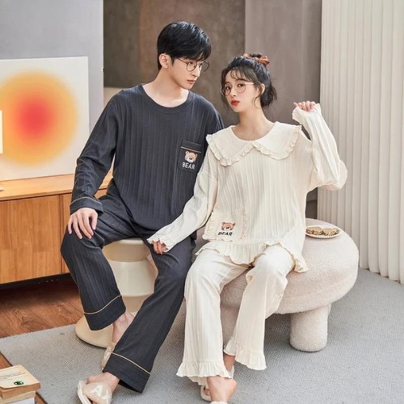 

Хлопковая домашняя одежда для женщин и мужчин, парная пижама для весны, милая пижама для пары с героями мультфильмов Women Size M