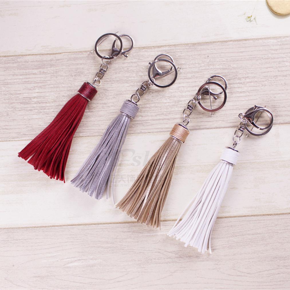 Alloy & Leather Tassel Keychain: Waxed Cord Charm for Women's Bags