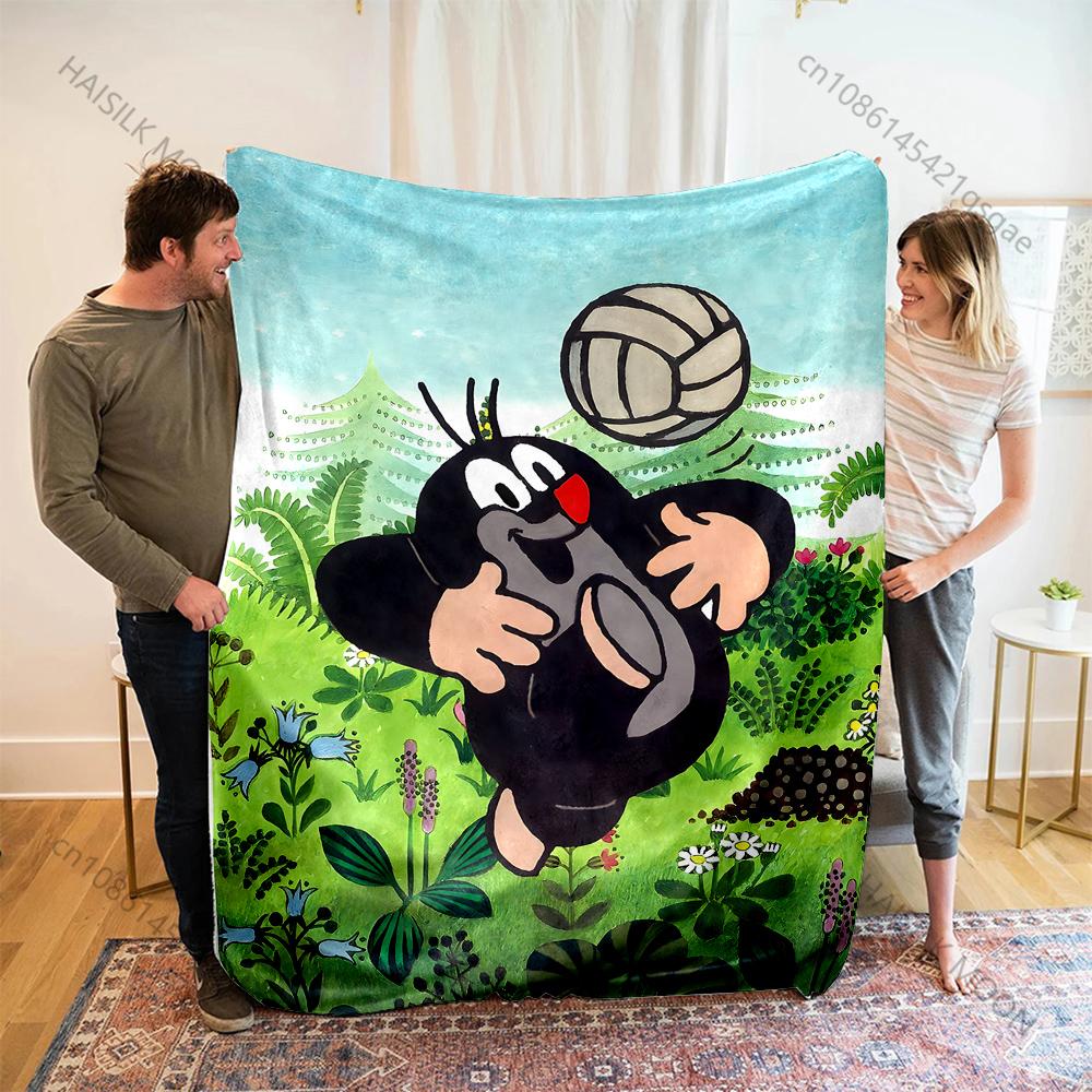 Cute Little Mole Print Cartoon Blanket Warm Soft and Comfortable Home Travel Sofa Bedding Camping Cars Cover Blanket for Gifts