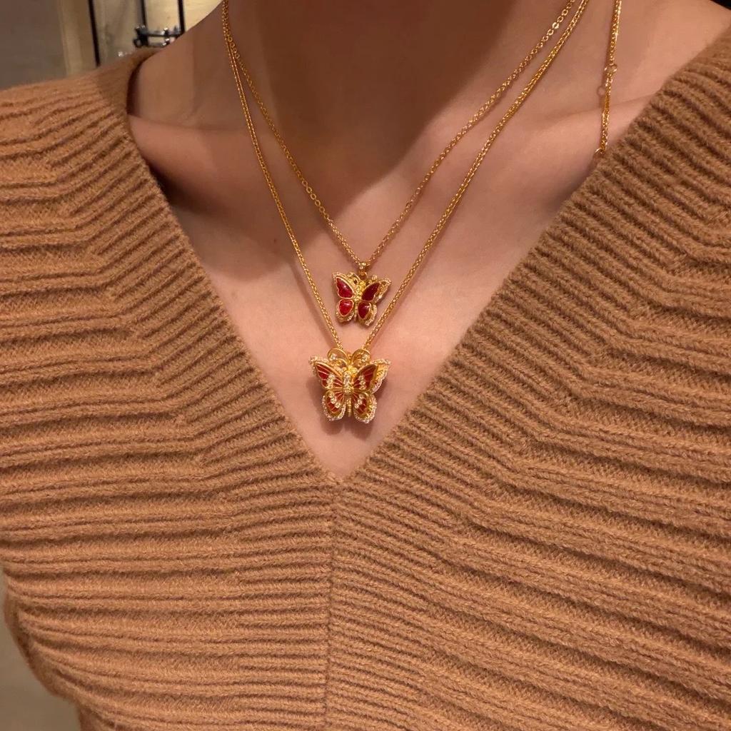 Court Style Diamond-set Zircon Retro Epoxy Silk Butterfly Pendant Diamond Necklace Temperament New Chinese Gold 2026