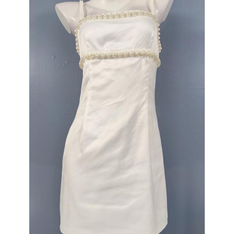 Export Single Lady Pure Desire Heavy Industry Pearl Decorative Sling Square Collar Elegant Elegance Beautiful Fashion Short Dress