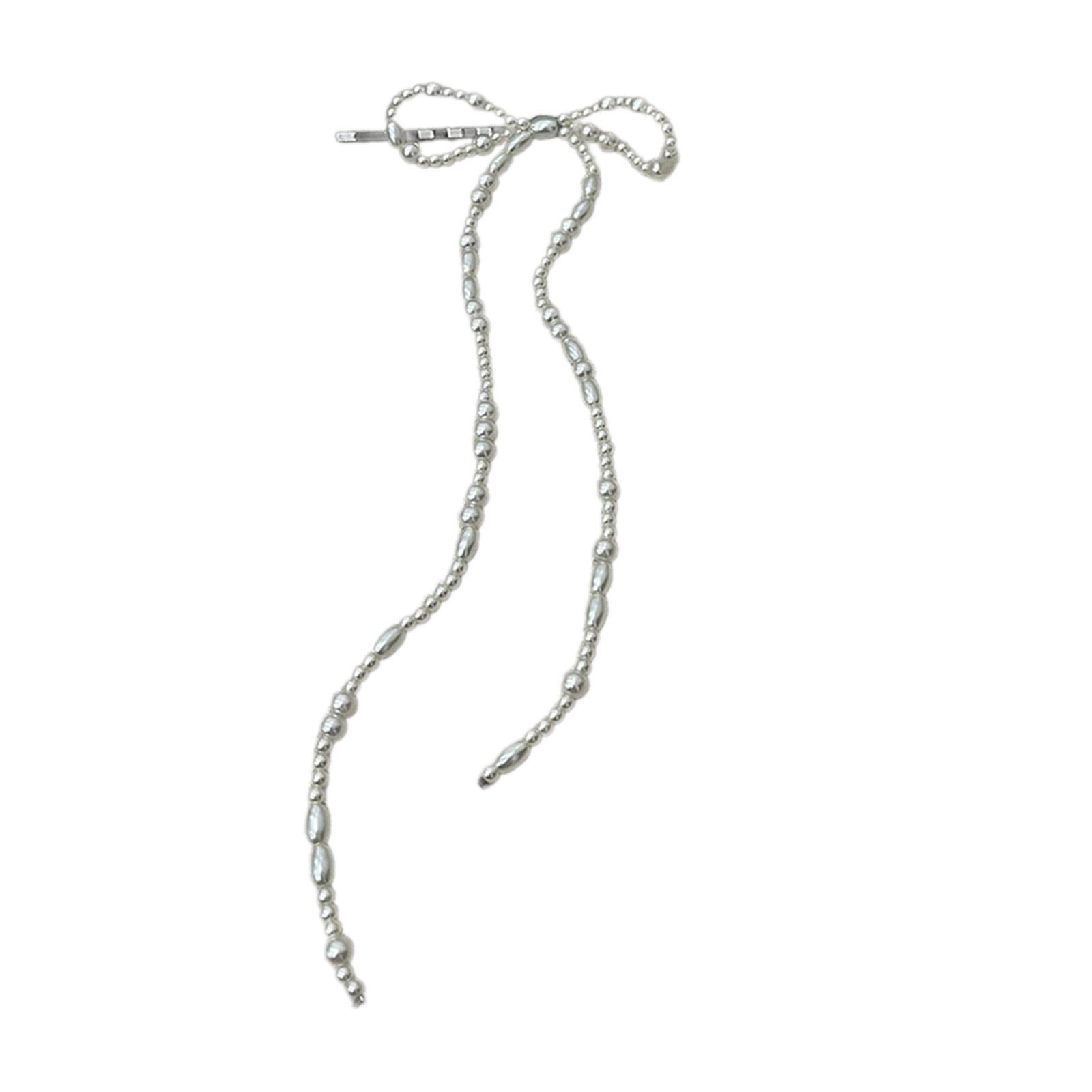 

Уникальная заколка для волос с жемчугом, бантом и кисточками, шпильки, заколки-автоматы, модный головной убор, милый аксессуар для волос, головной убор