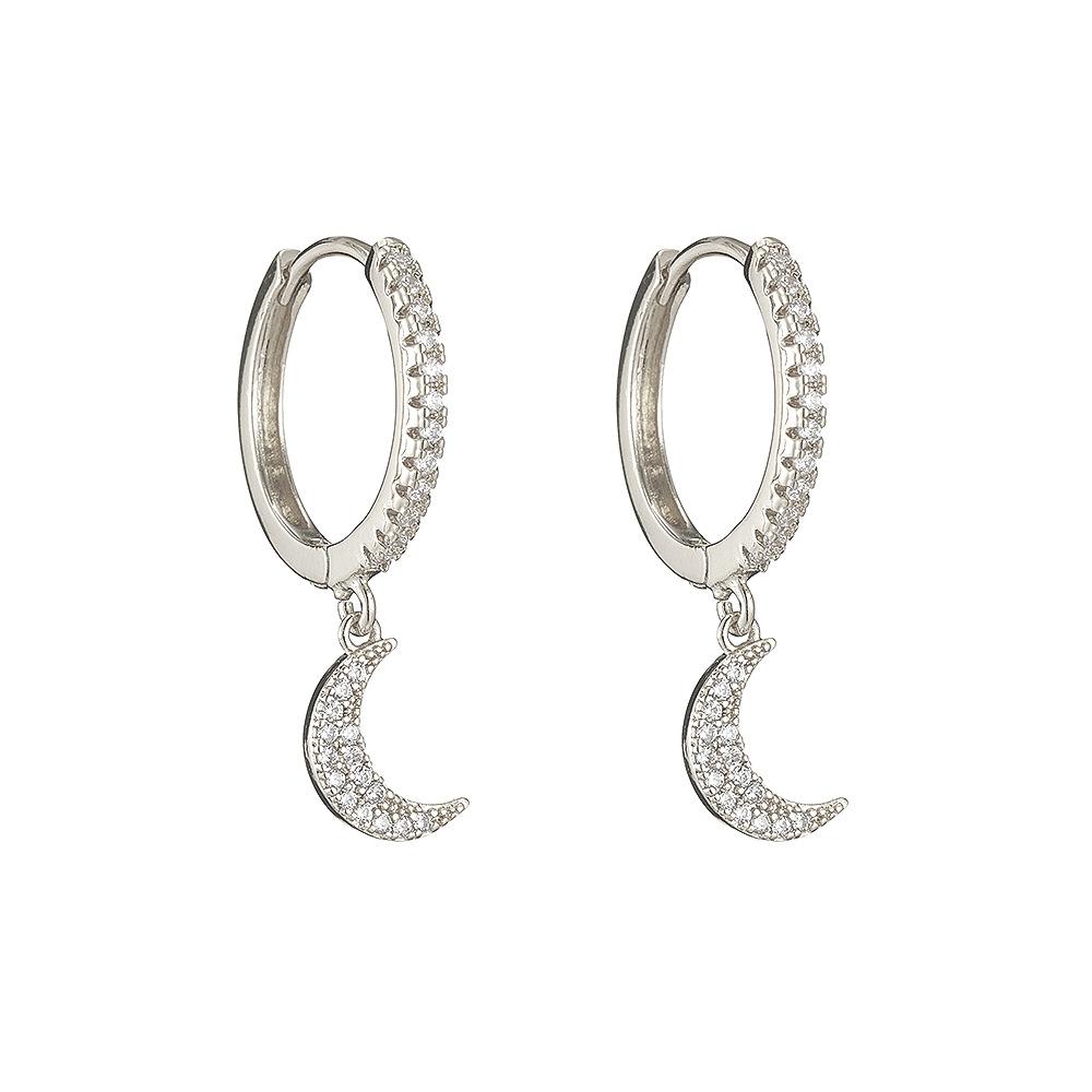 Delicate Silver Cubic Zircon Star & Moon Drop Pendant Hoop Earrings for Women Trendy Wedding Earring Jewelry Gifts