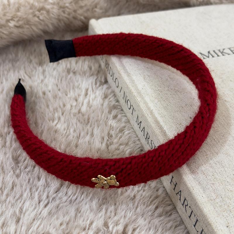 Rote Neujahrs-Stirnbänder Herbst/Winter Retro Wollstrick Haarband für Frau Mädchen Temperament Haarreif Weihnachtsaccessoires
