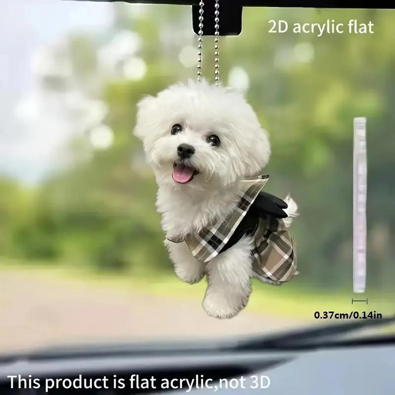 1pc 2D Acrylic Cute Puppy Dog Car Key Pendant Holiday Decoration Christmas Tree Ornament Home Decor