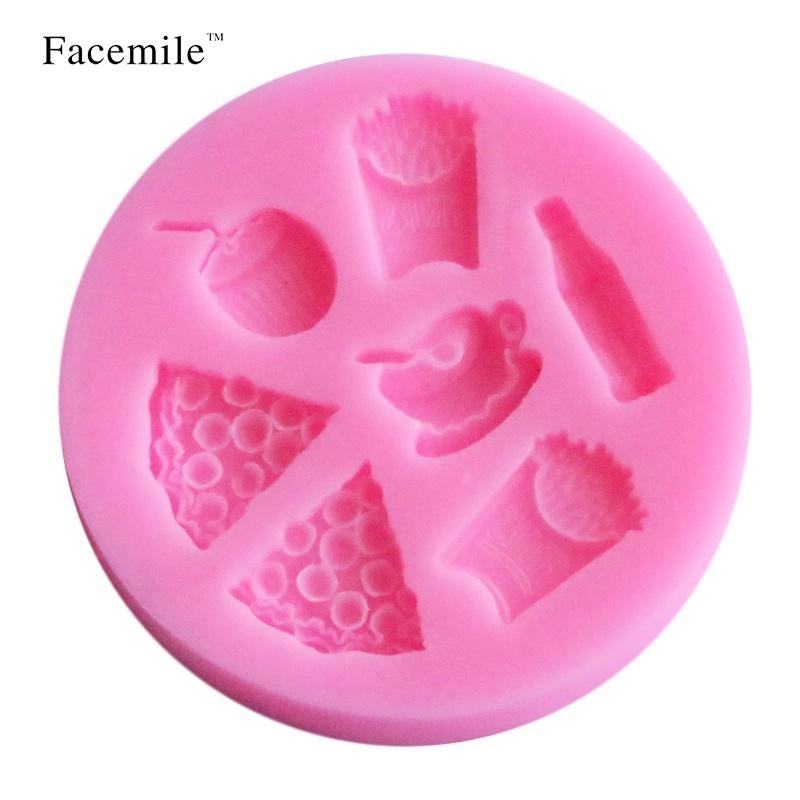 2018 New Store 3D Pizza Fries Milk Coffee Drinks Silicone Mold Chocolate Fondant Cake Decoration Mol