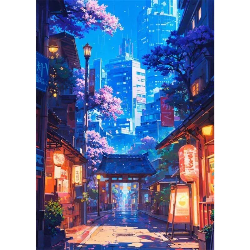 Japanese Street Scenery Cherry Blossom Architecture Canvas Poster Flowers Plants Landscape Wall Art Prints for Modern Home Decor