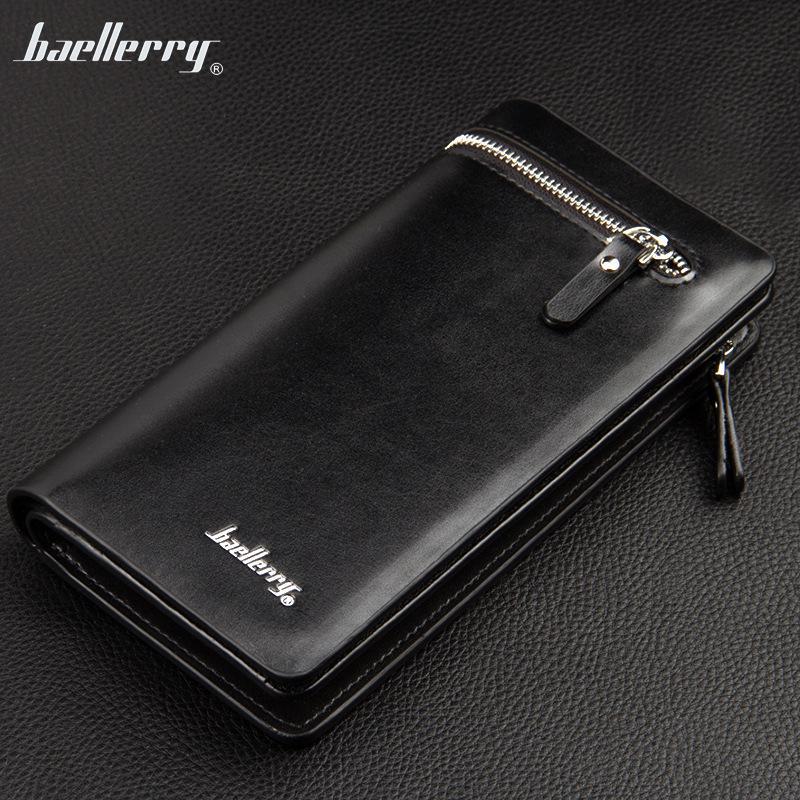 Baellerry Men's Long Wallet Zipper Coin Purse Fashion Cell Phone Bag Pu Leather Clutch Bag with Wrist Strap