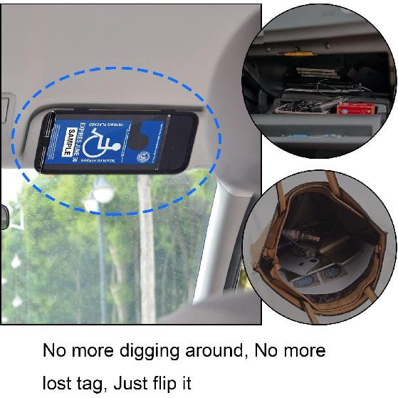 Handicap Placard Holder For Auto, Wisdompro Disabled Parking Permit Sign Protector For Car Sun Visor With Note Paper Slot, Pen Holder And Elastic