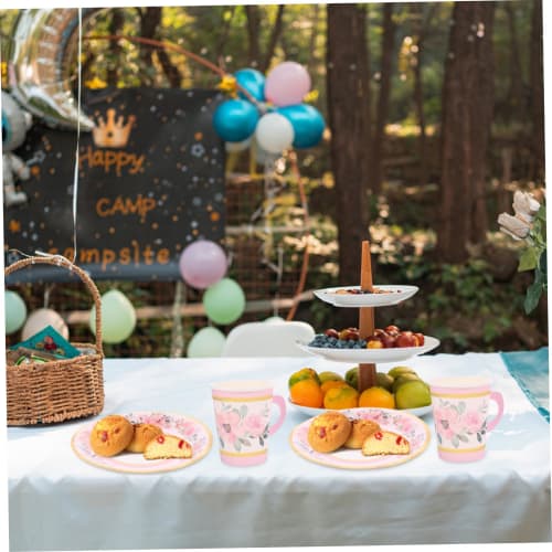 1 Set Paper Teacup Set, Party Tableware, Printed Flower Plates, Paper Birthday Plates, Disposable Teacups and Saucers, Floral Paper Plates, Tea Party