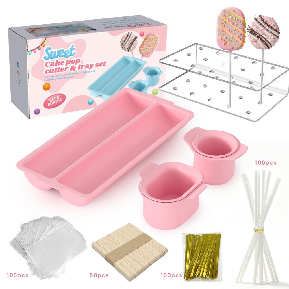 Creative Double Row Tray Cake Pop Mold Set Non-Stick Reusable Lollipop Mold with Acrylic Stand DIY Baking Tools Party Desserts