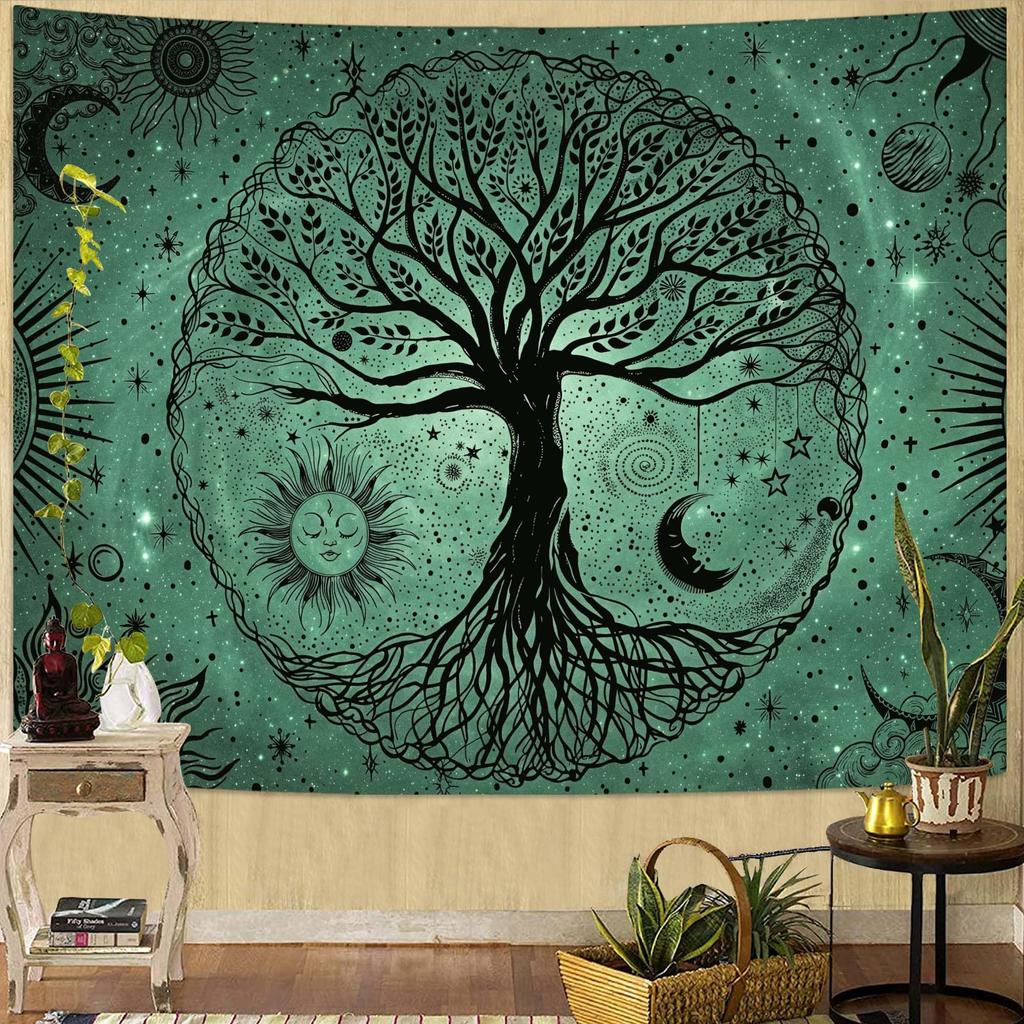 Mystic Moon Moth Tapestry, Boho Celestial Sunflower Floral Print Large Wall Hanging for Bedroom Living Room Aesthetic Decor