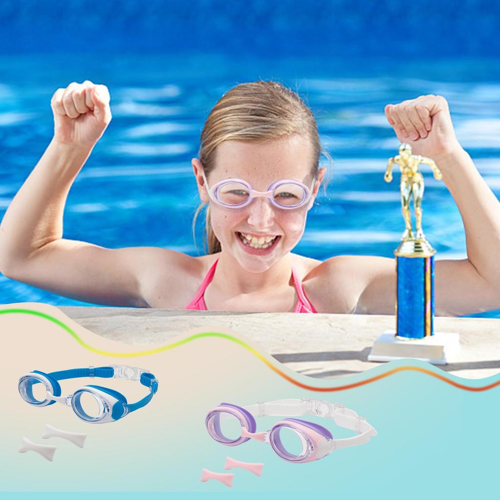 ESAVIA Swimming Prescription Lenses for Kids Ages UV Antibacterial Case for Girls and Elementary and Junior High School Students Goggles, 4-14,