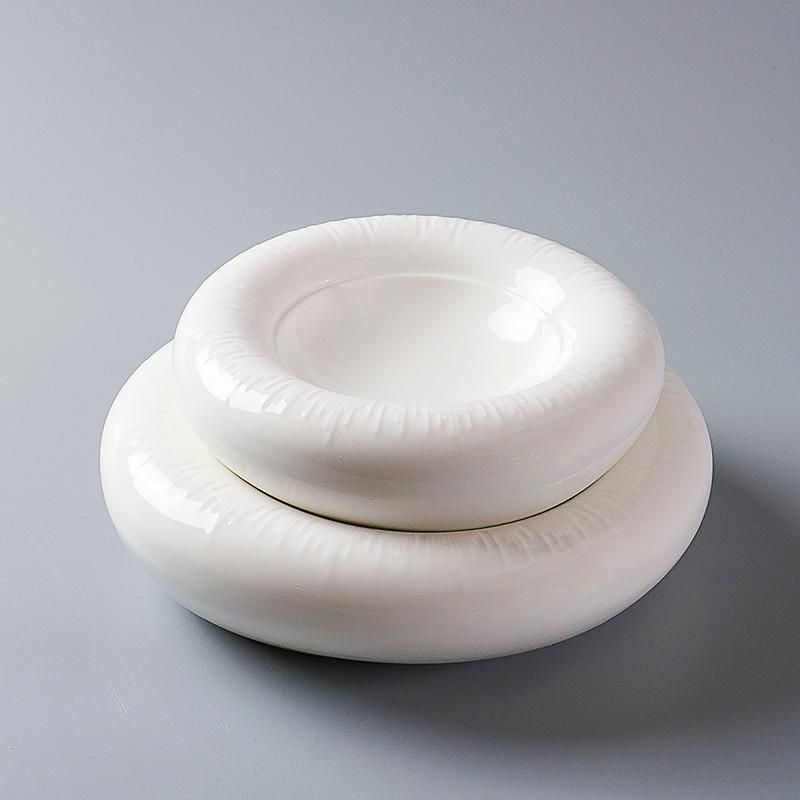 BRWhite Izolująca Płyta Dwustronna Talerz Serwowania Ceramiczny Okrągły Gruba Talerz do Zupy Naczynie na Przekąski Danie z Łososia Naczynia RestauracyjneEY