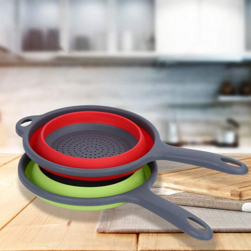 Fruit Collapsible Washing Silicone with Handle Colander Dish Draining Basket Drainer Strainer