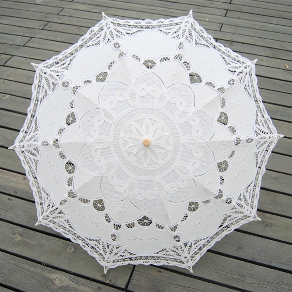 Handgefertigter Brautschirm Baumwoll-Sonnenschirm Spitzen-Schirm für Hochzeit Outdoor Sonne