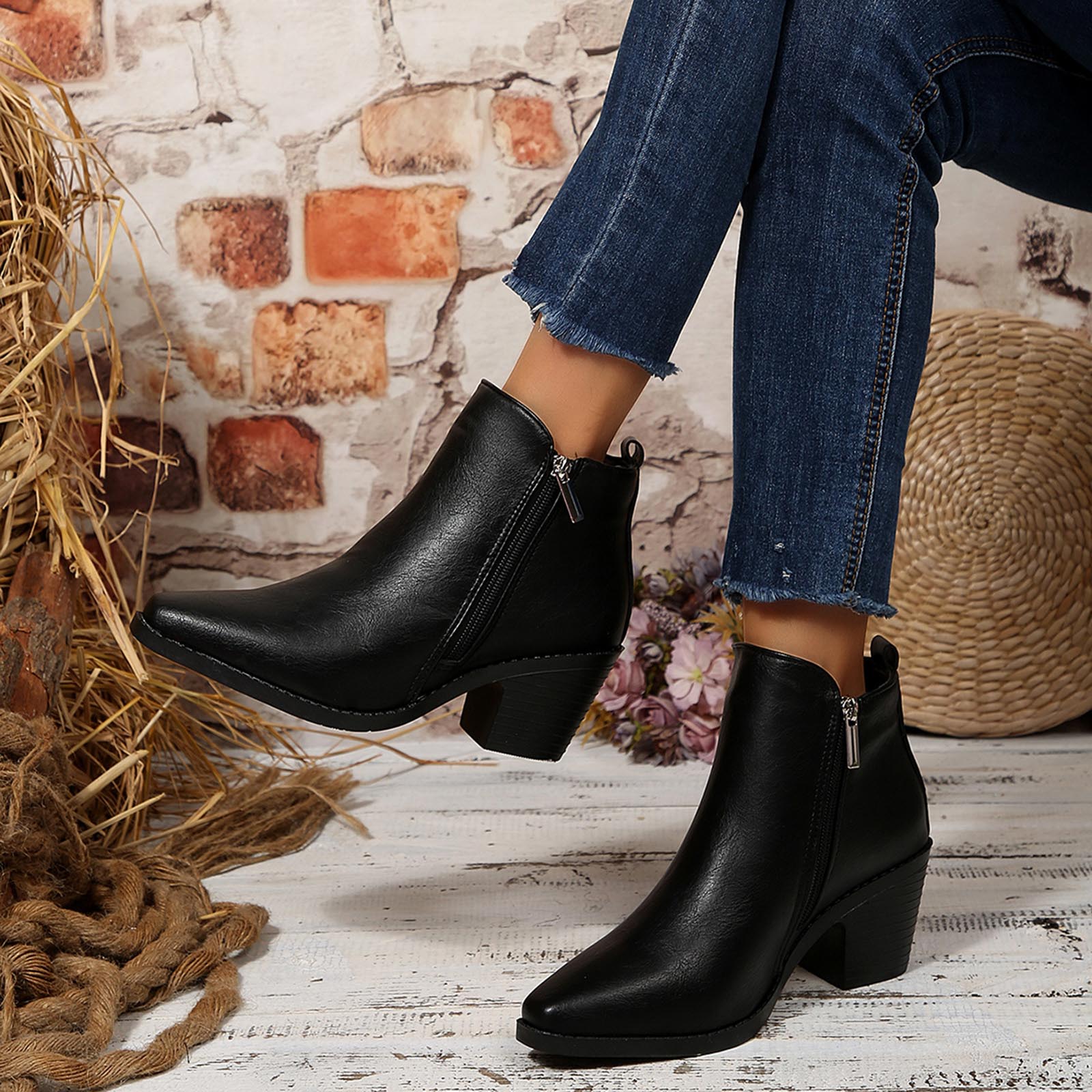 

Women s Plus Size Ankle Boots With Square Heel Stylish Casual Round Toe Versatile Sleeves Wedge Boots for Women Lace up 36